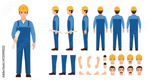 Construction Worker Character Design and Animation Ready Elements for Digital Projects