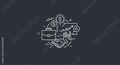 Financial Success and Growth Concept with Briefcase, Handshake, and Data Visualization