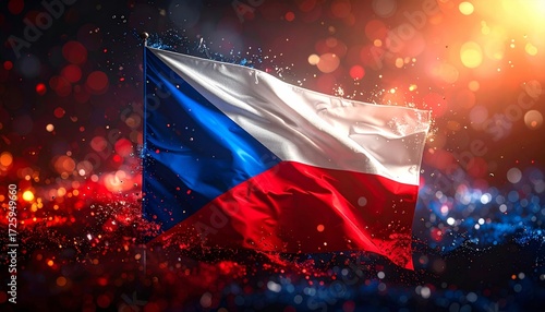 Czech Republic flag waving in a digitally rendered abstract environment