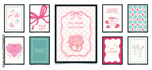 Abstract girl posters trendy bows girly things party hearts cherries cakes