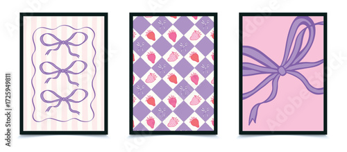 Abstract girl posters trendy bows girly things party hearts cherries cakes