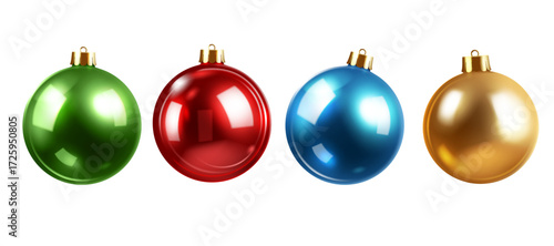 green,red,blue and gold color 3D glossy realistic christmas balls set isolated on the white background vector illustration.