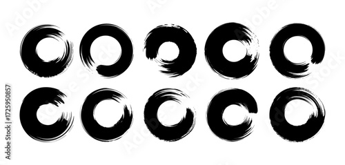 Black Ink Circle Brush Stroke Set Abstract Zen Enso Style