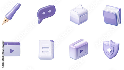 Modern 3D isometric user interface icons in purple.