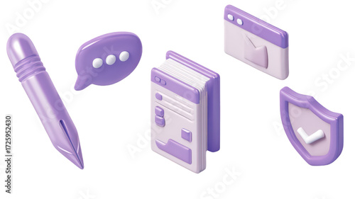 Isometric 3D purple icons for web and mobile applications.