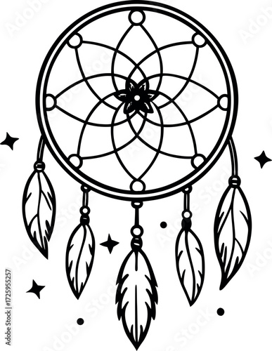 Dreamcatcher with galaxy feathers illustration on transparent background