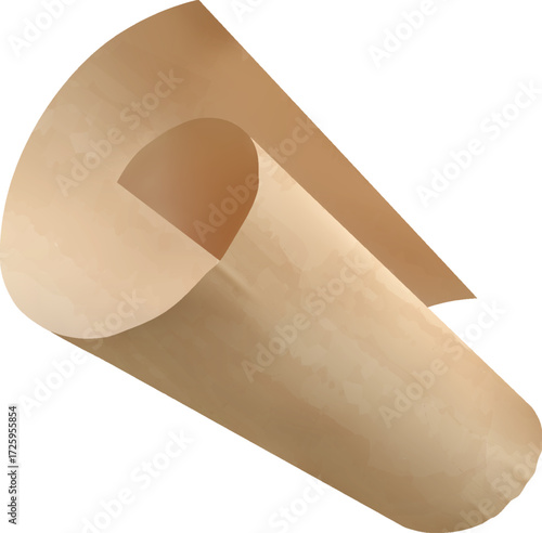 Parchment paper fly in air, vector realistic rolled craft paper sheet, vintage curled brown page, letter note mockup