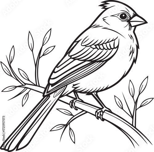Minimalist Bird Line Art on Branch