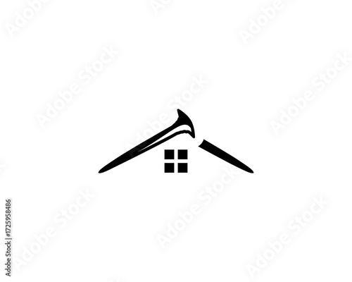 black and white nail and house logo design