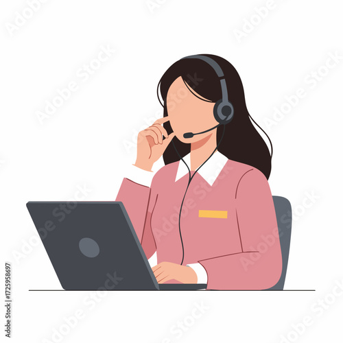 Modern Flat Style Woman with Headset Working as Customer Support Illustration