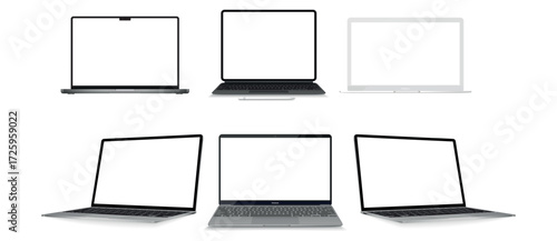 laptop mockup with blank screen isolated on white background in clay and outline style, laptop mock up in black and white vector illustration