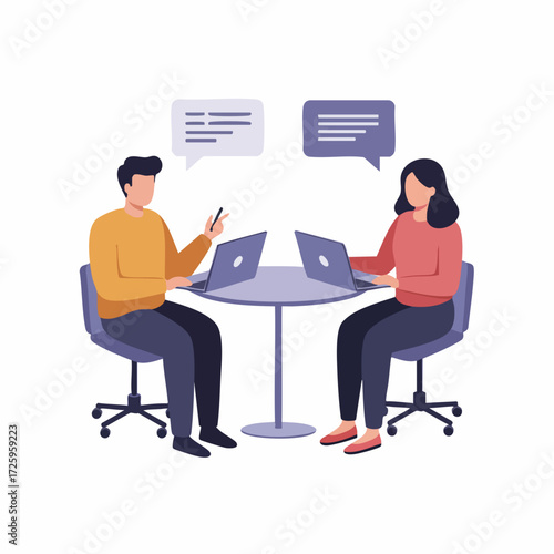 Flat Style Detailed Illustration People Working Together Business Meeting Concept