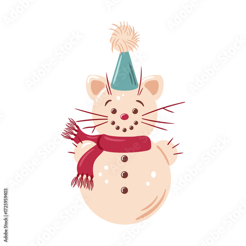 An incredibly adorable winter mouse snowman dressed in a stylish hat and scarf, bringing warmth and charm to the season. This whimsical vector illustration captures the joy of winter festivities and