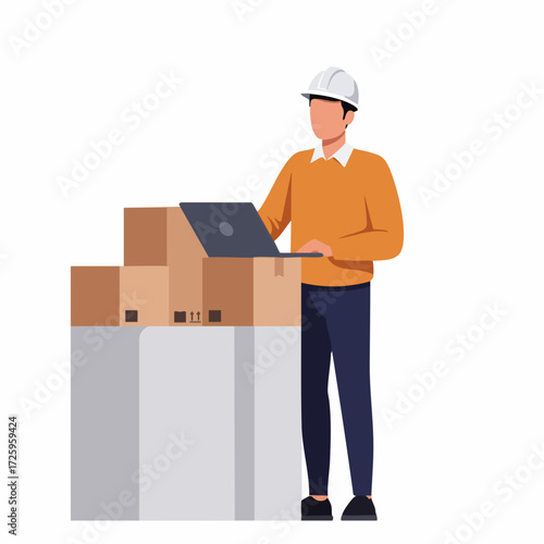 Modern Faceless Man Using Laptop with Boxes Delivery Service Illustration