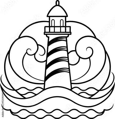 lighthouse spiral waves illustration on transparent background