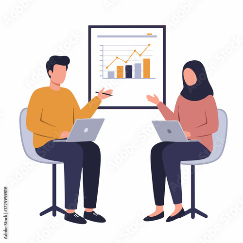 Flat Style Detailed Business Meeting with Graph Presentation Illustration