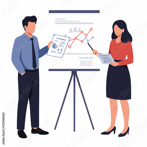 Flat Style Detailed Business Presentation on Whiteboard with Two Presenters