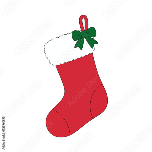 Red Christmas stocking with green bow red stocking white trim