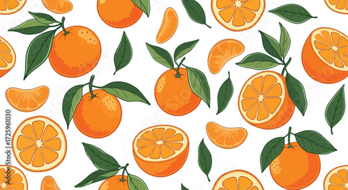 Orange Fruit Vector Illustration – Fresh Citrus with Leaves and Slices