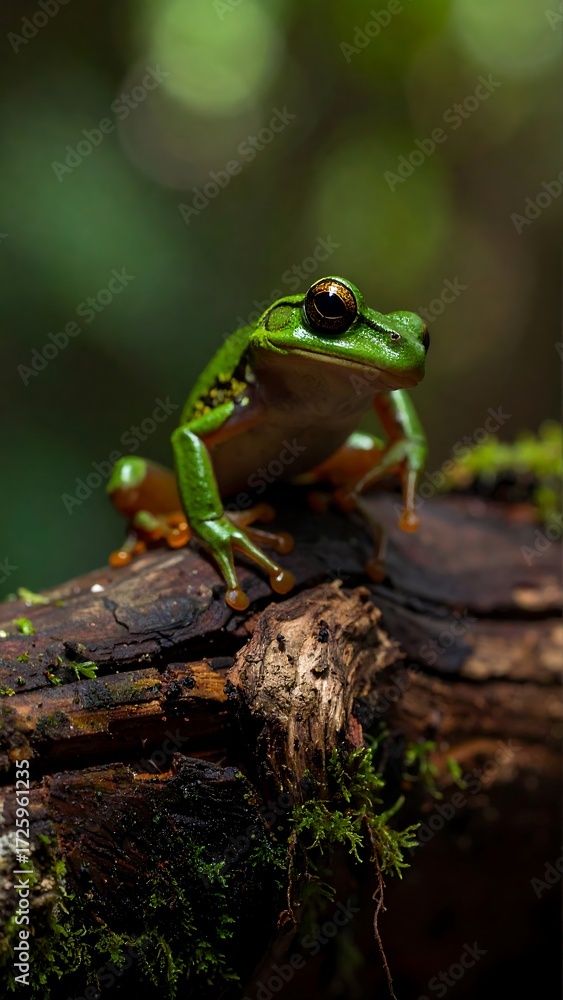 Obraz premium Vibrant green frog on log