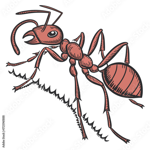 Cartoon Red Ant With Serrated Mandibles And Large Antennae Keywords: ant, insect, bug, arthropod