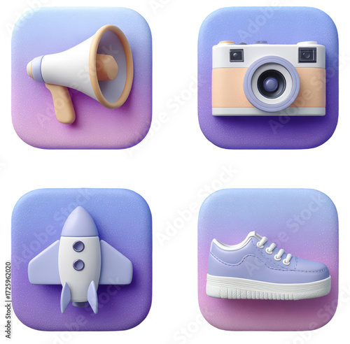 Collection of modern 3D rendered application icons.