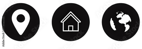 Set of three black and white circular web icons.
