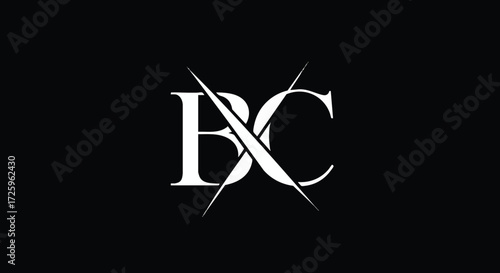 Abstract stylized letters B and C merged together with a diagonal line through the C, signifying a brand or logo identity against a dark background