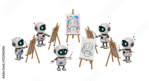 Robots painting art class creative ai generated images learning artistic expression digital artwork concept