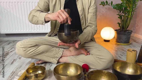 meditation with singing bowls and gong