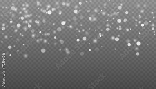 Subtle white and silver bokeh background. Abstract winter wallpaper. Falling Snow