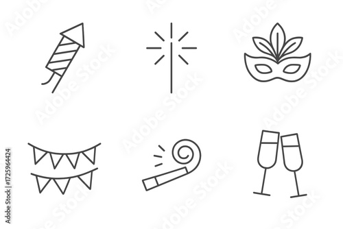 Celebration symbols including fireworks and festive decorations for a joyful occasion
