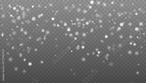 Subtle white and silver bokeh background. Abstract winter wallpaper. Falling Snow