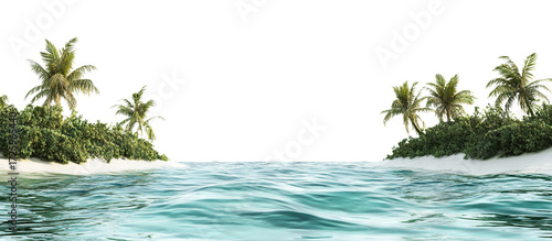 Tropical lagoon with palm trees and turquoise water, isolated on transparent cutout background