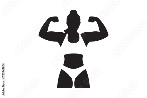 Silhouette of a strong woman flexing her biceps and showing toned abs