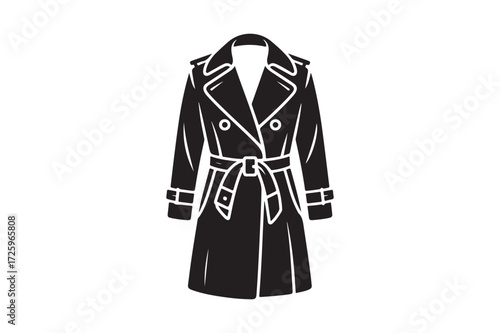 Classic black trench coat silhouette with belt