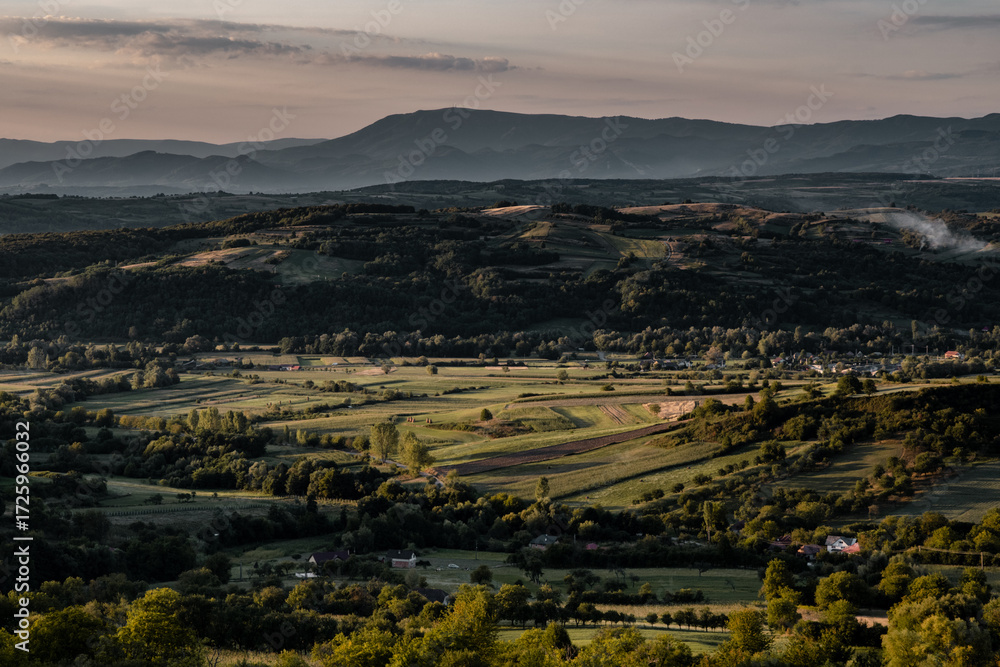 Fototapeta premium Magical summer sunset light in the mountains of Maramures, Romania