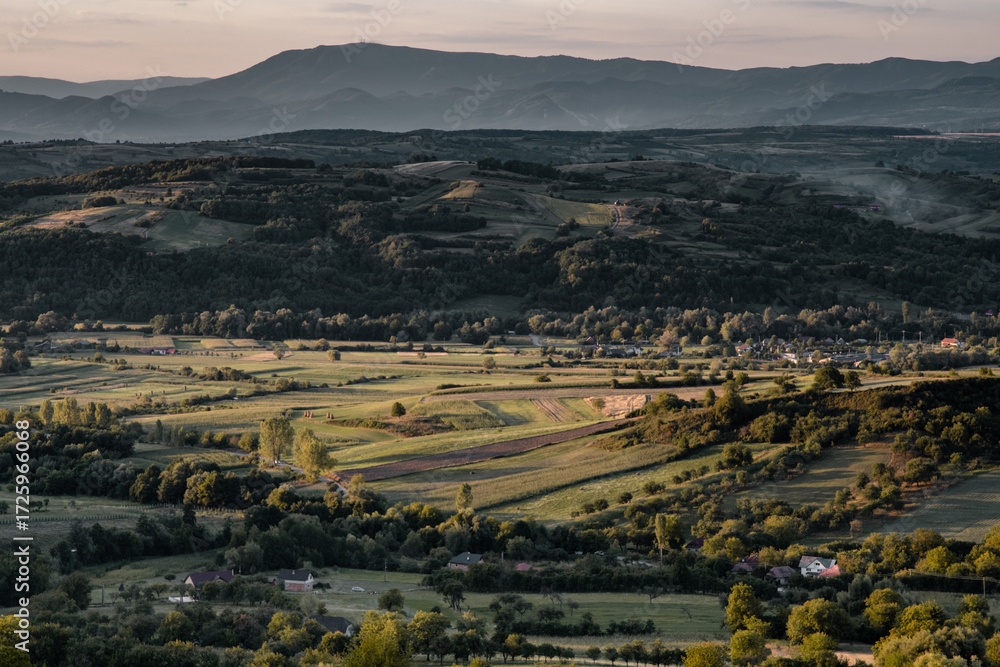 Fototapeta premium Magical summer sunset light in the mountains of Maramures, Romania