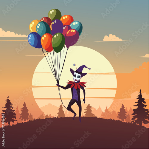 Joker with balloons silhouette vector
