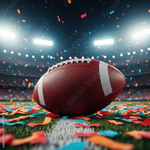 American football stadium celebration confetti halftime show championship game victory