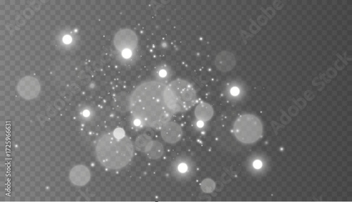 Silver glitter dust and white bokeh. Abstract sparkle overlay.