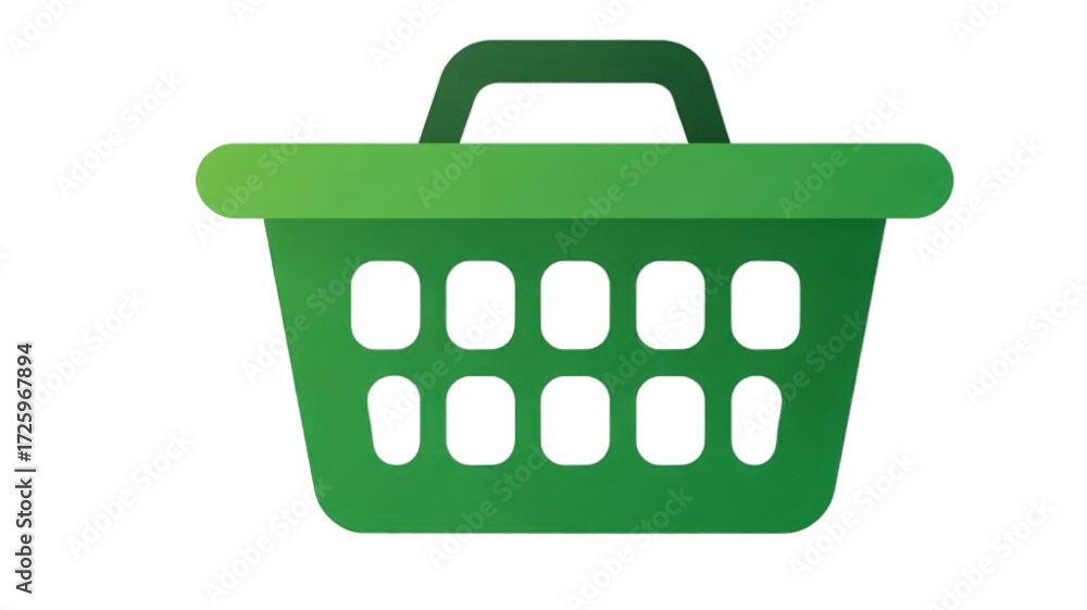 Fototapeta premium Green shopping basket icon for retail and groceries.