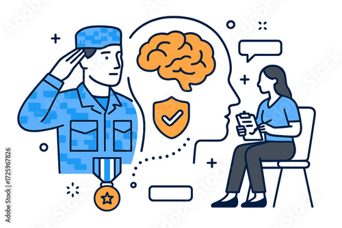 Military personnel engages in mental health conversation with a therapist in a supportive setting