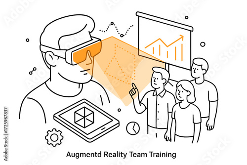 Team participates in augmented reality training session with interactive elements and analytics presentation