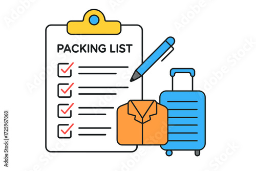 Essential packing list for travel planning with suitcase and checklist