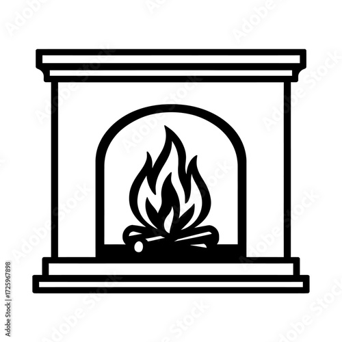 Fireplace with Burning Fire Vector - Cozy Home and Winter Symbol