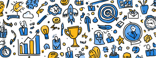 Creative Hand Drawn Doodle Banner for Business Success and Startup Ideas.