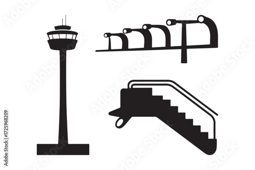 Airport and aviation icons silhouette collection