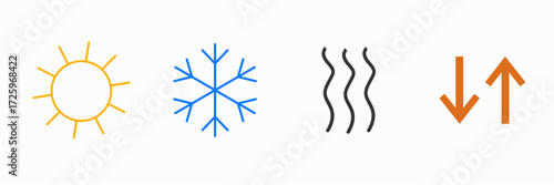 Vector art of seasonal weather icons a simple vector illustration depicting sun, snowflake, heat waves, and temperature change for forecasting and design
