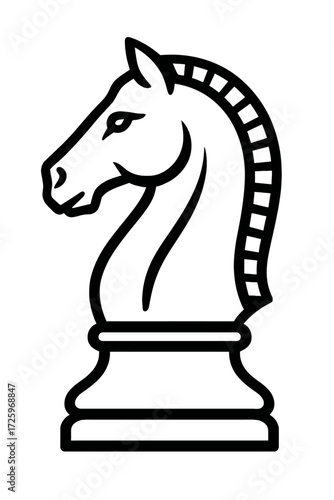 Vector Illustration of a Chess Knight Piece. A Simple Icon for Strategy Games, Hobbies, and Intellect.